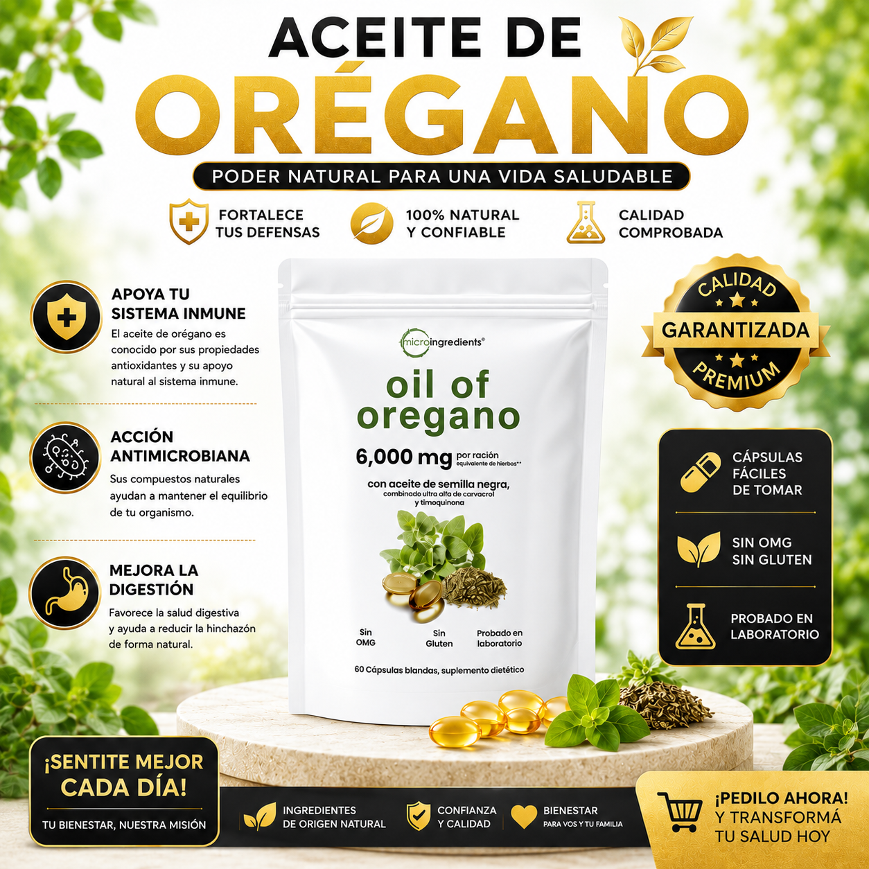 Apoya tu digestión y recupera esa sensación de ligereza con Aceite de Orégano + Aceite de Semilla Negra.